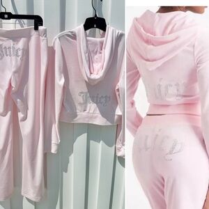 Juicy Couture Bling Velour Tracksuit Set NEW in Soft Glow Light Pink Size L